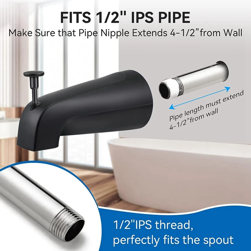 Bathroom Tub Spout For E531D-1F-62, Tub Spout With Shower Diverter 1/2Inch IPS Inside Thread Bathtub Faucet Spout 2