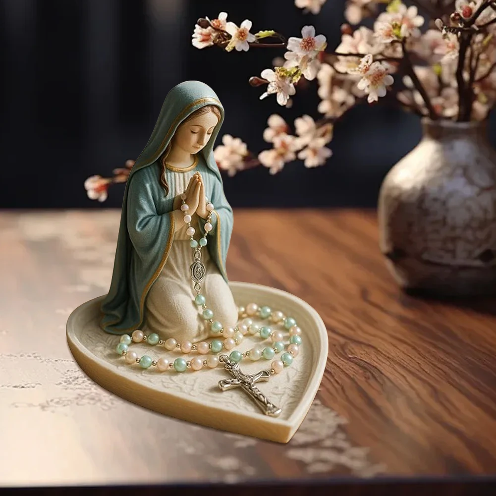 Elegant Our Lady Prayer Rosary Box Resin Our Lady of Grace Statue Blessed Mother Statue Desktop Ornaments Home Decor