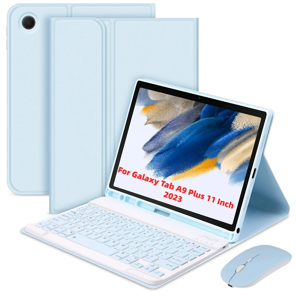 For Samsung Galaxy Tab A9 Plus 11 Inch Case with Bluetooth-Compatible Keyboard Cover with Mouse Keyboard Case Wireless