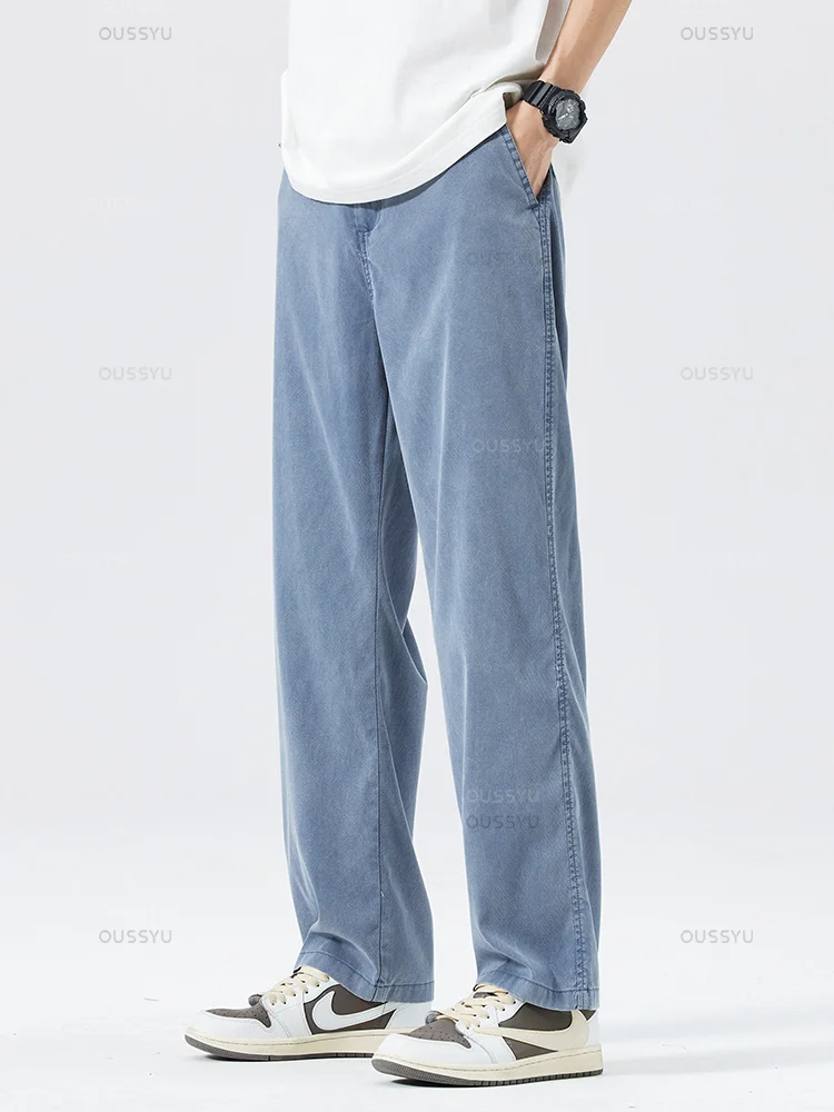 Summer Ultrathin Soft Lyocell Fabric Men's Jeans Breathe Loose Straight Denim Pants Casual Trouser Plus Size 5XL denim pants denim trousers men trousers lyocell jeans