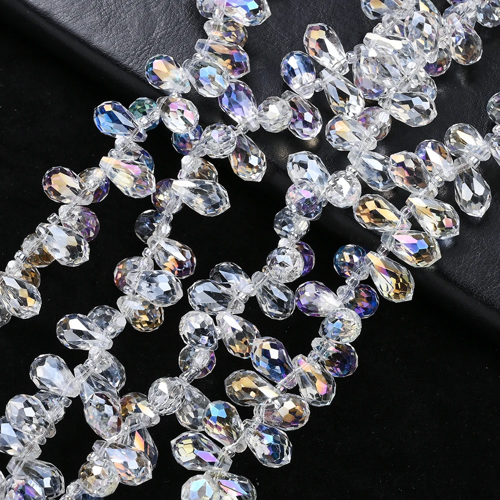 90 Stück 5/6/8 mm Glas-Wassertropfen, transparent, AB-Farbe, lose Perlen, facettierte Perlen für Modeschmuck, DIY-Armband, Halskette – Detail 6