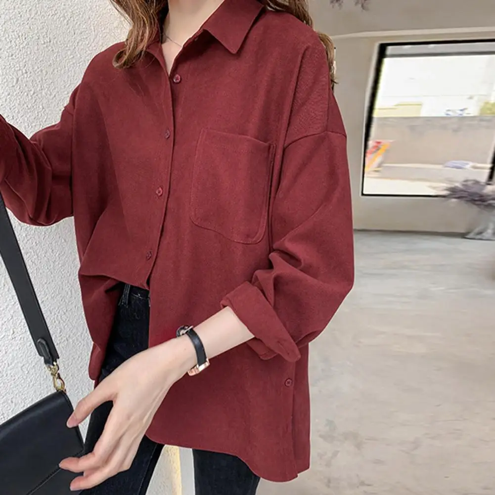 

Long-sleeve Top Women Long-sleeve Shirt Stylish Women's Single-breasted Long Sleeve Cardigan with Patch Pocket Soft for Ol