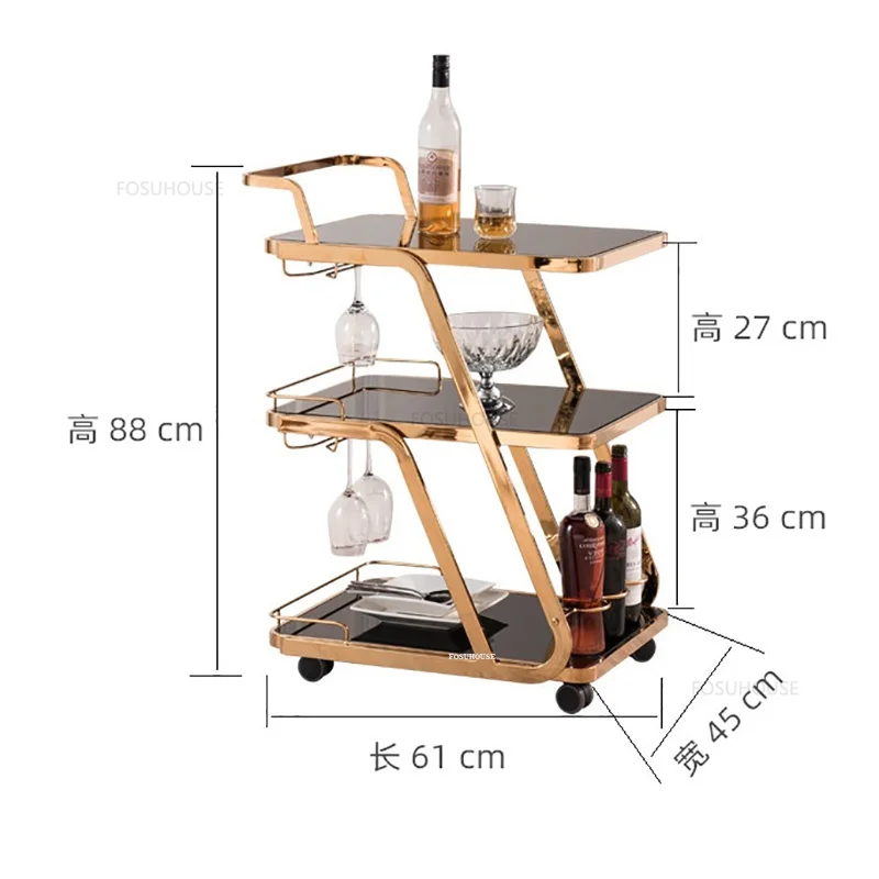 Luxury High-end Hotel Trolley KTV Commercial Dining Cart Home Stainless Steel Glass Wine Cart Restaurant Iron Delivery Trolley O