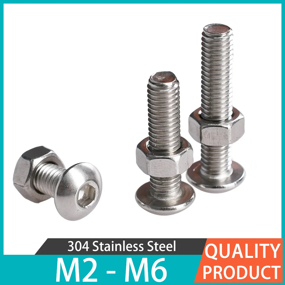 

304 Stainless Steel Hexagon Button Hex Socket Fairing Bolt Assortment Kit M2 M3 M4 M5 M6 Thread Allen Screws Nuts and Bolts Set