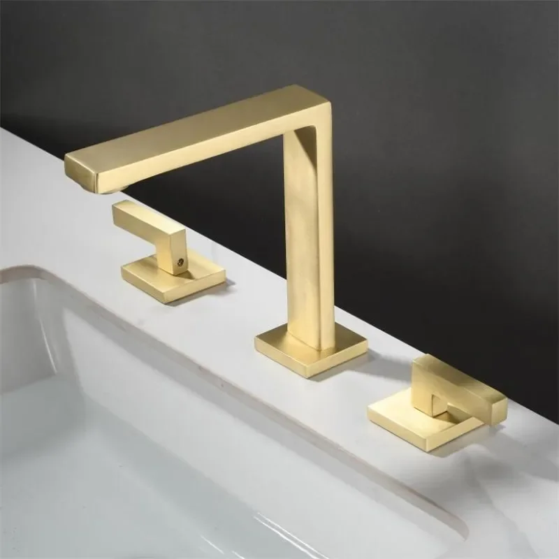 Description Picture 5 of itemBlack Basin Faucet Total Brass Brushed Gold Bathroom Antique Sink Faucets 3 Hole Hot And Cold Waterfall Faucet Water Tap