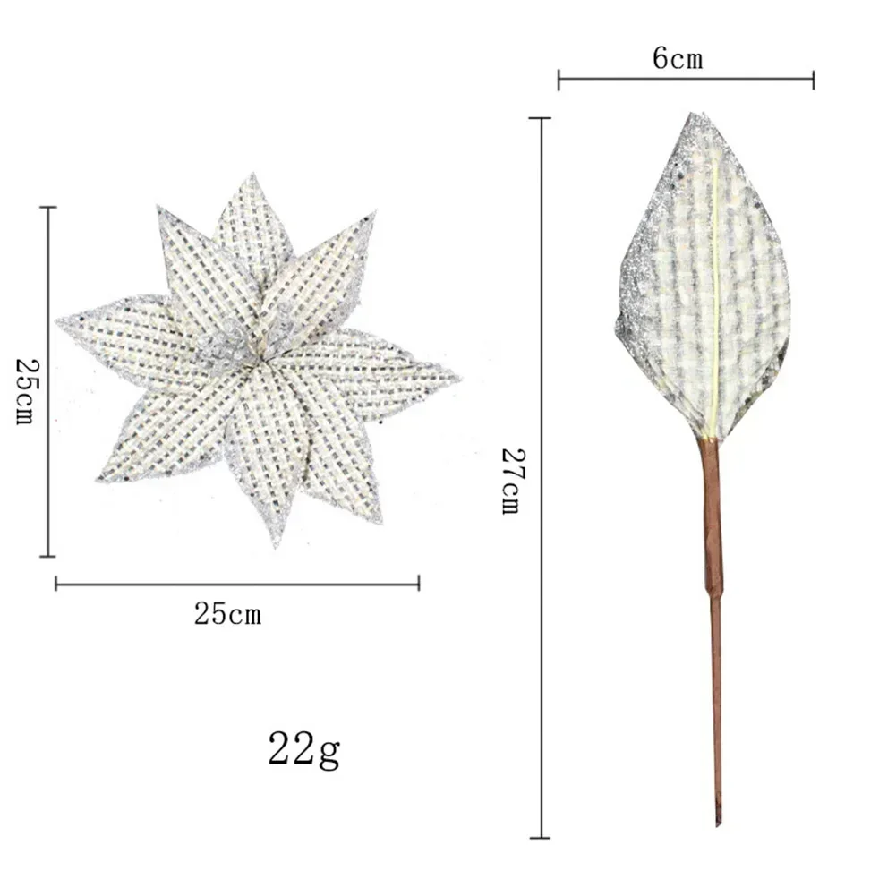 Artificial Flower Christmas Flowers Cloth Three-layer Wire Beautiful Bling Flowers For Decoration Christmas Trees