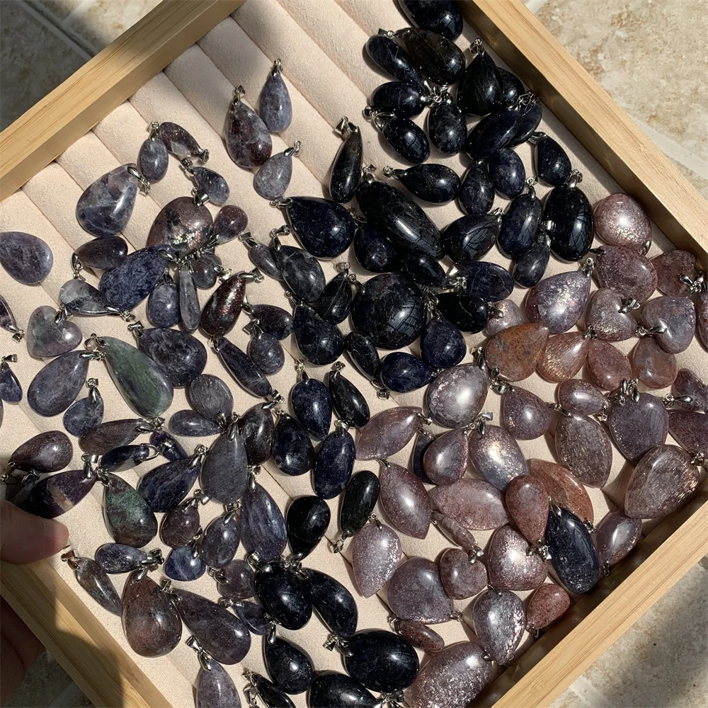 Natural Cordierite Pendants Women Sparkly Red Blue Bloodshot Iolite Beads Star Light Flash Dichroite Necklaces Water Sapphire pendant necklace