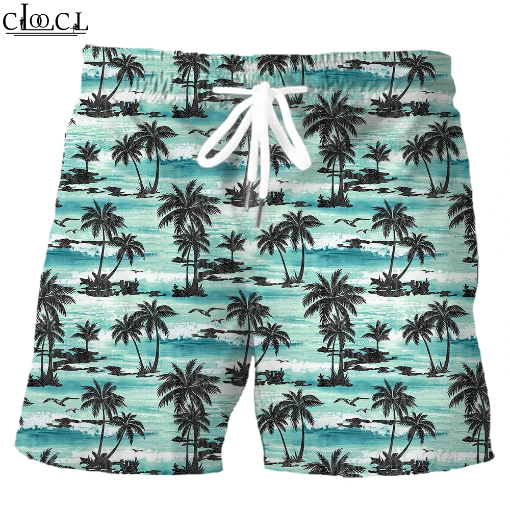 HX Hawaii Shorts Polynesian Striped Coconut Tree 3D Print Board Shorts Beach Pants Fashion Sportwear Men Clothing