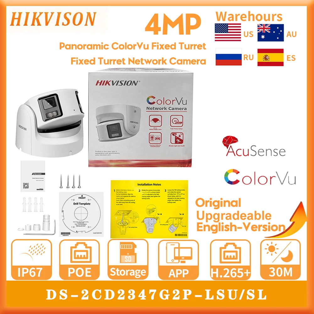 

Original Hikvision 4MP IP Camera DS-2CD2347G2P-LSU/S ColorVu Built-In Mic Speaker Security Panoramic Turret Network Camera
