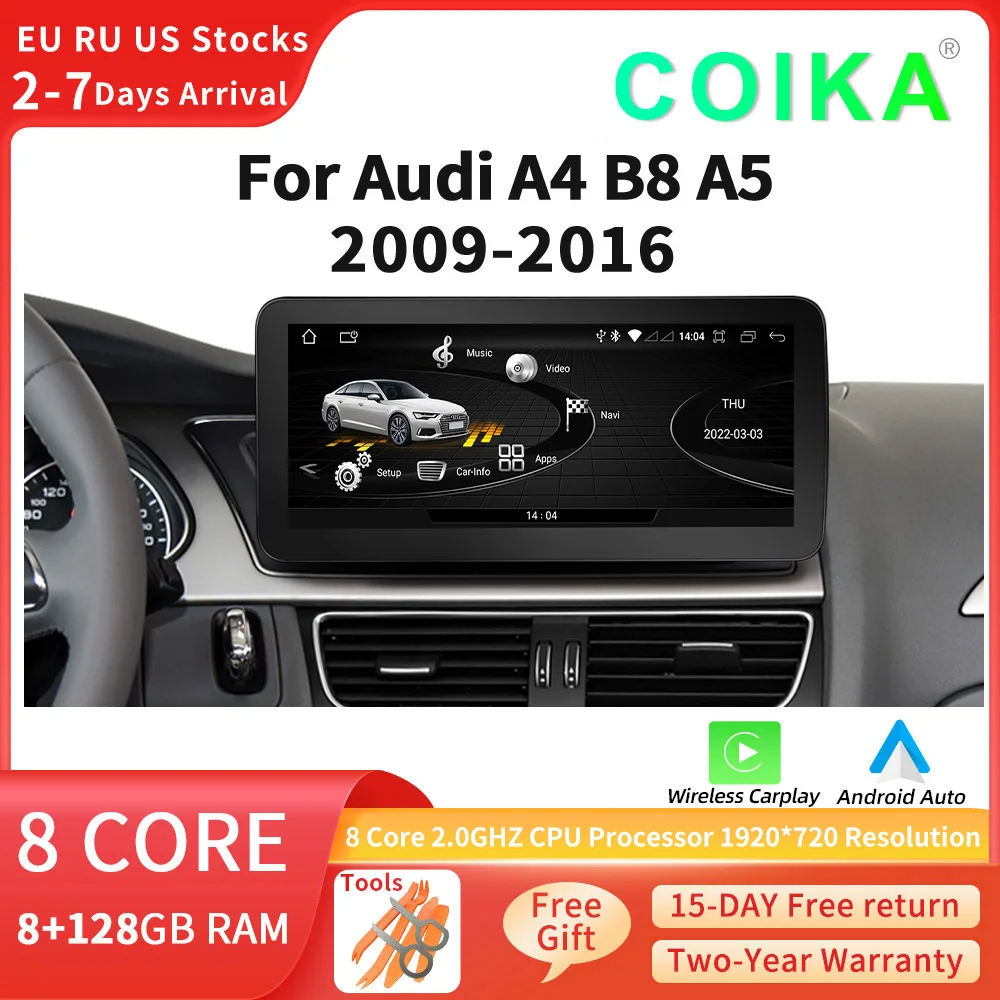 Akcesoria samochodowe 10.25 Inteligentne systemy Odtwarzacz multimedialny dla Audi A4 B8 S4 A5 S5 2009-2016 Bezprzewodowe radio GPS Apple Carplay