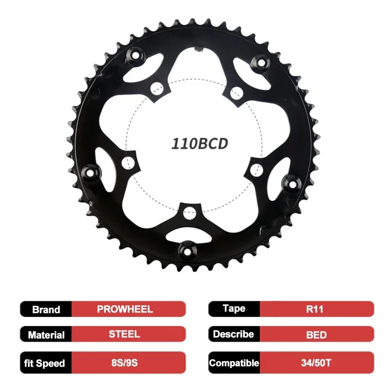PROWHEEL 110BCD Chainring 5 Bolt 4 Bolt Mountain Bike Chainwheel 34T 50T Bicycle