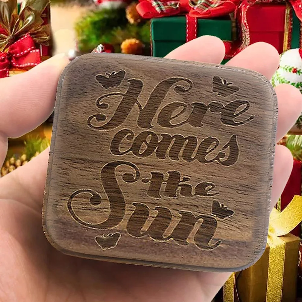 Sinzyo Here Comes The Sun Music Box Vintage Musical Boxs Gift for Birthday Valentine's Day Christmas Day Musical Note Walnut Box
