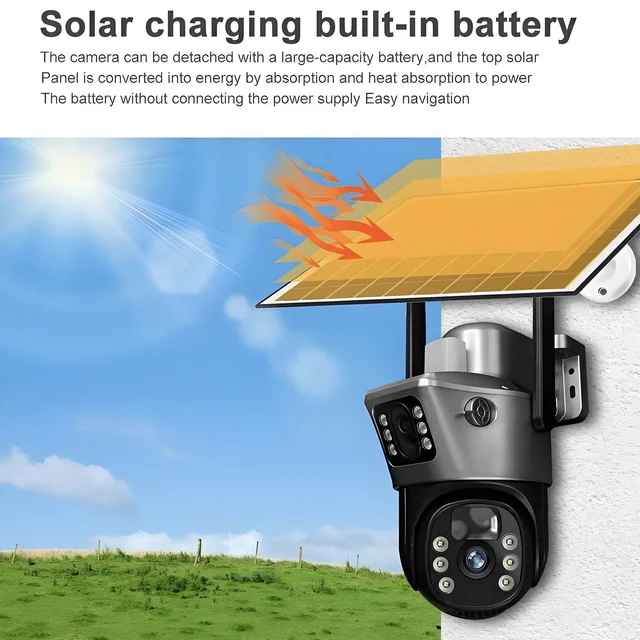 V380 Solar Camera 4K 4G Sim 8MP Dual Lens Wireless WiFi Monitoring Camera PIR Mobile Detection Outdoor Safety Waterproof Camera 4