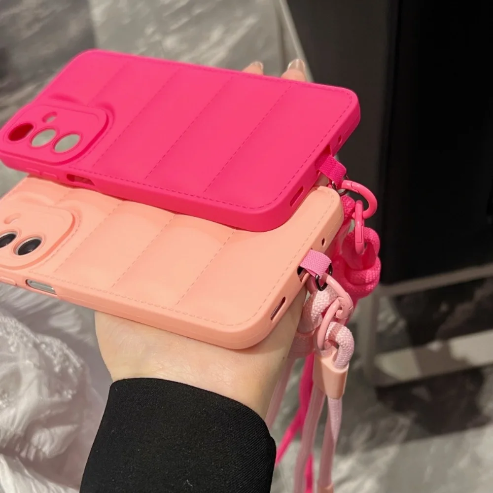 Stylish Down Jacket Crossbody Soft Phone Case with Long Lanyard