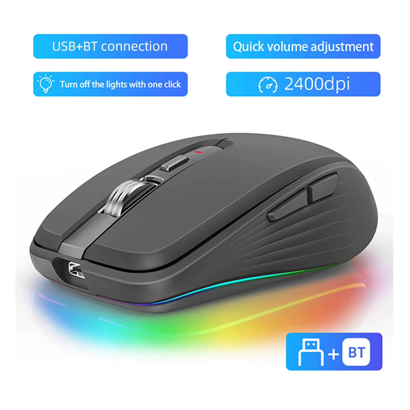 2.4G BT5.1 Dual-mode Wireless Mouse Computer Gaming Mice Ergonomic Design 2400 DPI Mute RGB Gaming Mouse for Laptop Computer gaming mouse wireless mouse wireless gaming mouse ergonomic mouse