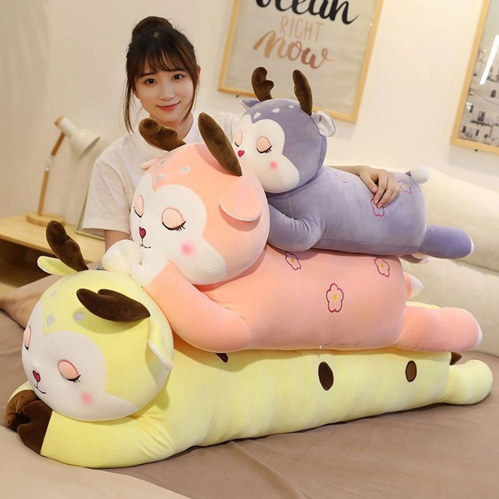 60CM Long Deer Big Throw Pillow Plush Toy Sleep Long Eyelash Animal By Throw Pillow Sika Deer Doll Child Christmas Birthday Gift