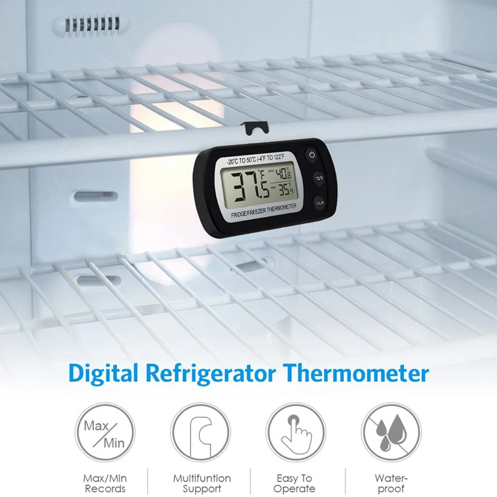 Refrigerator Fridge Thermometer Digital Freezer Room Thermometer  Waterproof, Max/Min Record Function with Large LCD Display