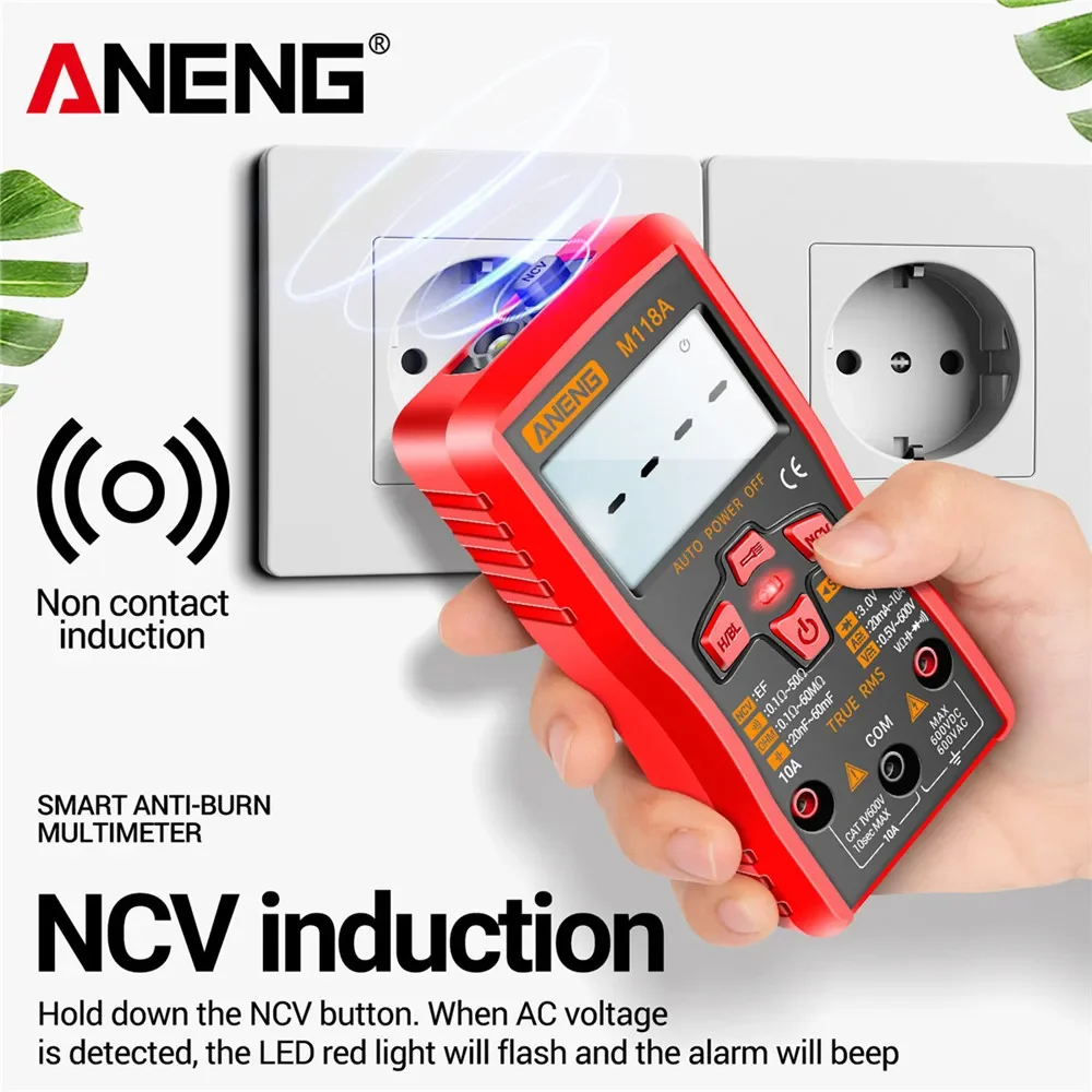 Digital Mini Multimeter Tester 6000counts Auto True Rms Tranistor Meter with NCV Data Hold Flashlight ANENG M118A digital multimeter multimeter tester