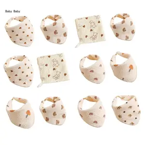 2PCS Baby Square Towel Handkerchief Muslin Bib Unisex Print Nursing Burp Cloths Q81A