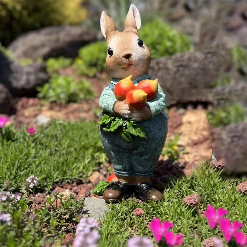

American Country Rabbit Pulling Radish Resin Ornaments Garden Courtyard Balcony Kindergarten Craft Garden Decoration Accessories
