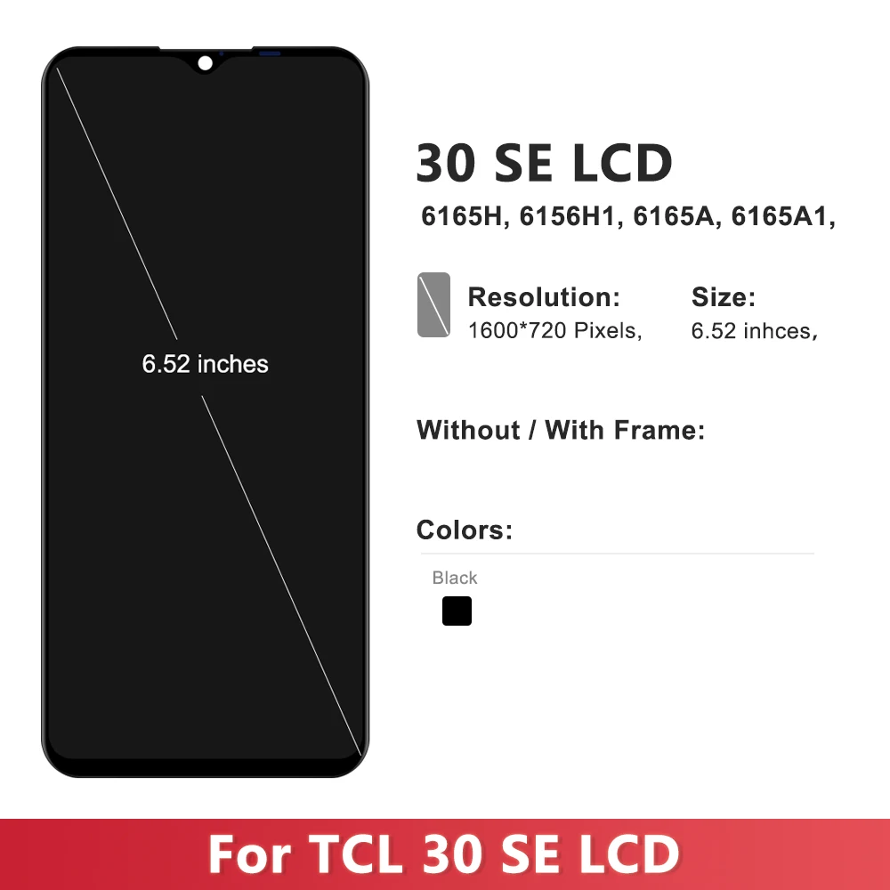 LCD 디스플레이 터치 스크린 디지타이저 어셈블리, 프레임 포함, TCL 30 SE 6165H, 6156H1,6165A 스크린 교체, 6.52 인치