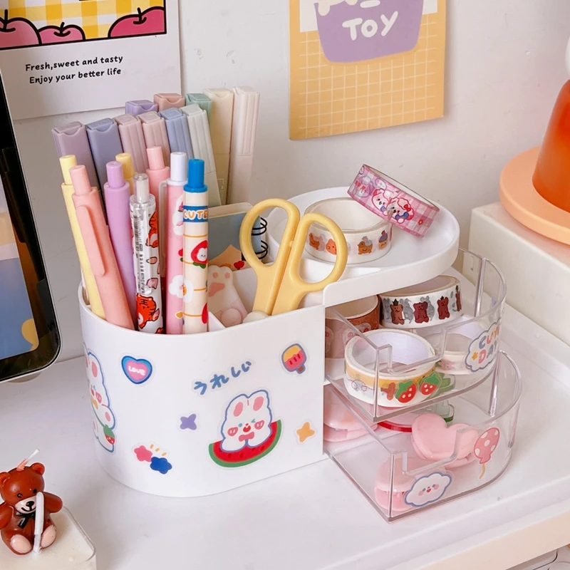 

Drawer Desktop Organizer Double Layer Multi-functional Pen Holder Makeup Storage Box Office Desk Stationery Holders