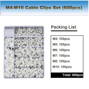 600 개/대 M4-M10 서클 케이블 클립 전선 버클 그물 꼬기 네일 클립 광학 케이블 고정 네일 우드/벽/콘크리트
