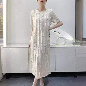Miyake  Dress 2025 Summer New Temperament and Elegant Design Sense Three-dimensional Decorative Patches Thin Mid-length Skirt 1
