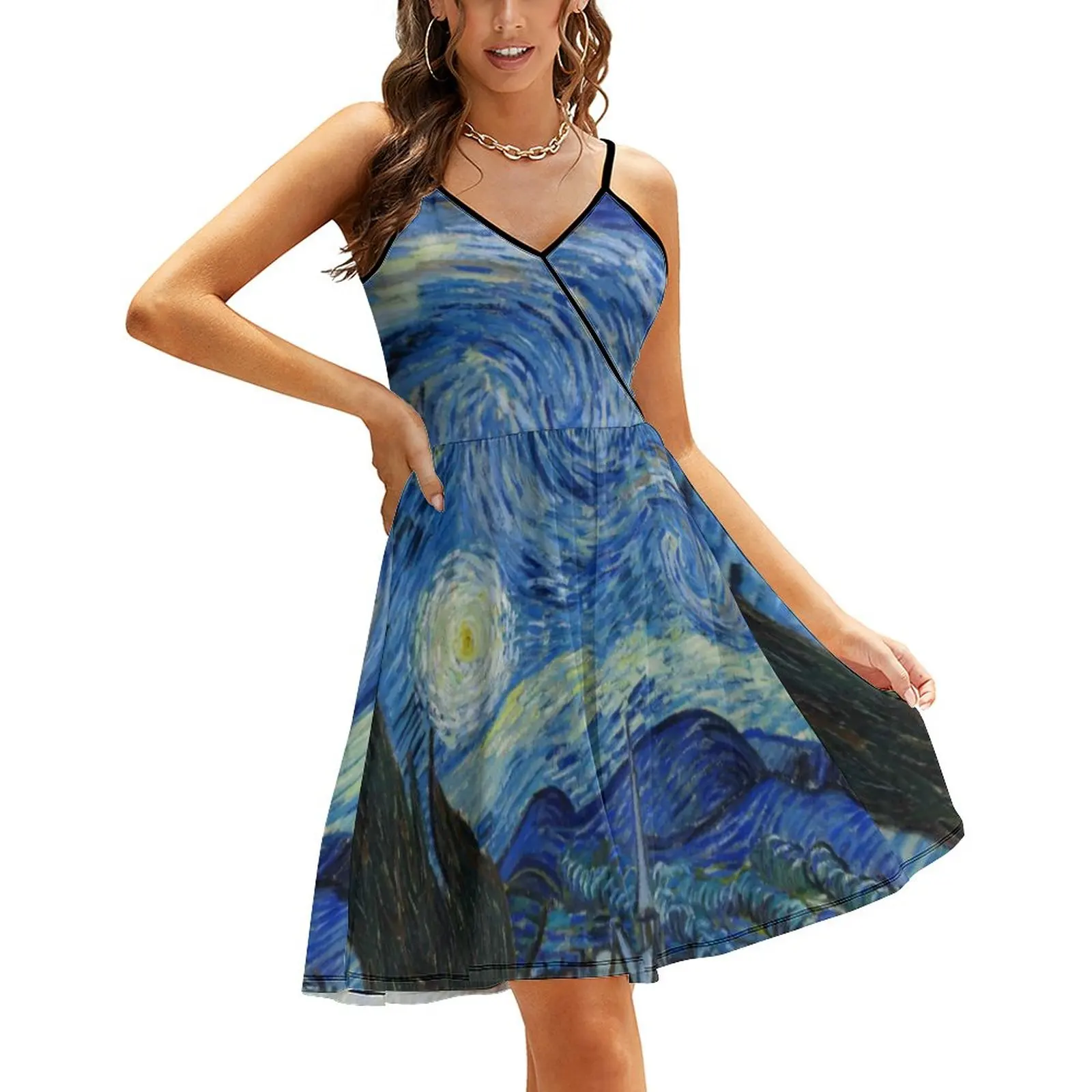 

Женское платье на бретелях-спагетти Star Van Gogh, Повседневное платье с принтом звездной ночи и импрессионизма в уличном стиле, для ночного клуба, для лета