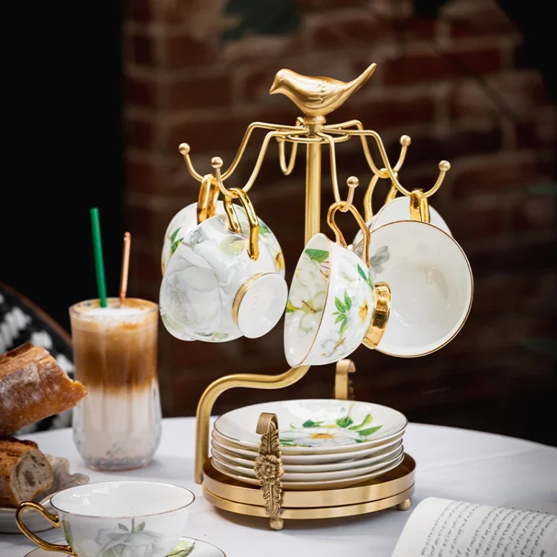 CoffeeCupandSaucerStorageHoldersRetroLightLuxuryBrass