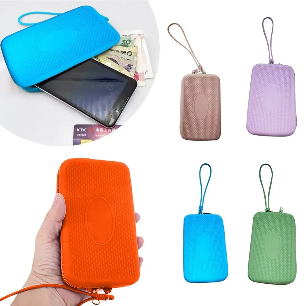 Silicone Coin Purse Zipper Waterproof Earphone Bag Solid Color Textured Travel Pouch Students
