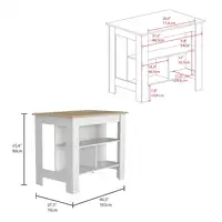 Cala Kitchen Island, Four Legs, Three Shelves  White / Light Oak 2