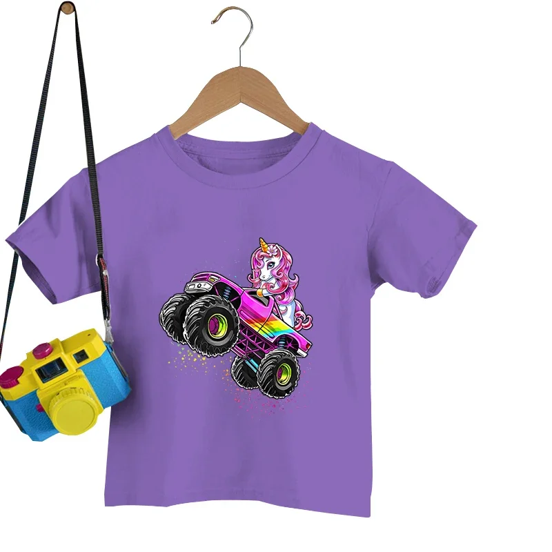 Monster Truck T-Shirt Harajuku Boy Animals T Shirt Estate Maniche Corte Y2K Top Kawaii Unicorn Truck Abbigliamento Per Bambini Ragazze