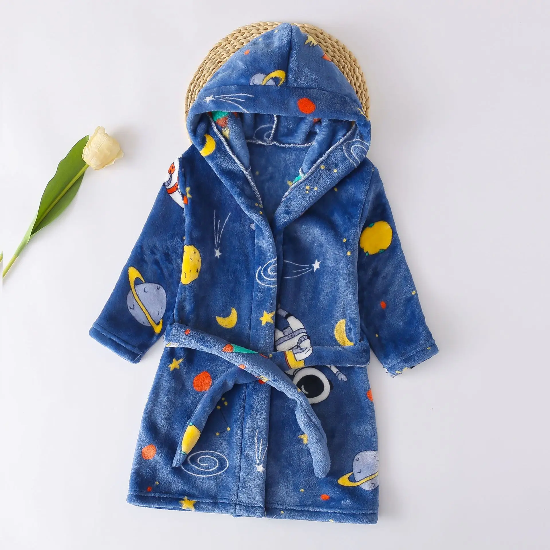 Spring Autumn Long Sleeve Children Clothing Coral Velvet Nightgown Space Pattern Fashion Homewear Toddler Kids Clothes 2-6 Yrs