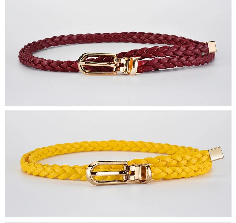 Nuova cintura intrecciata decorativa annodata in stile coreano alla moda da donna, piccola cintura color caramella, cintura con fibbia a clip semplice e personalizzata_voghion.com