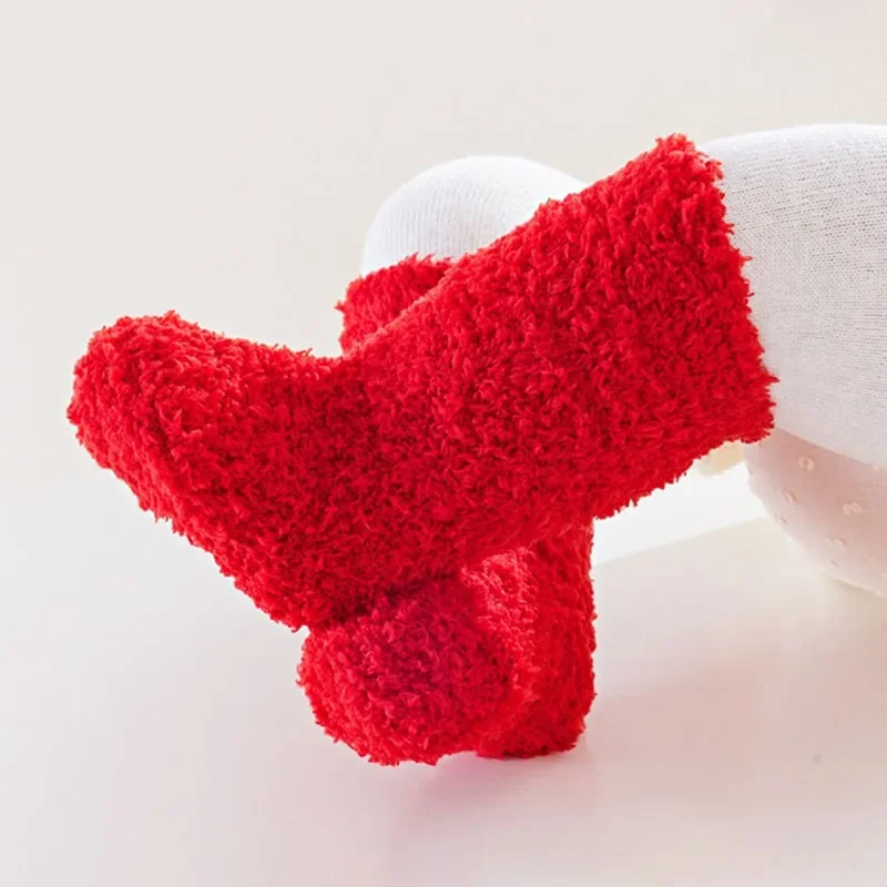 0-5Y Baby Coral Velvet Socks Autumn Winter Candy Color Versatile Children Warm Socken Thicken Kids Stockings Infants Plush Socks