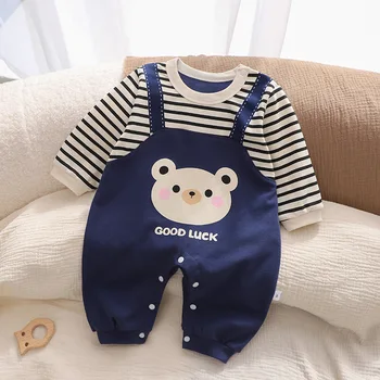 Striped Bear Baby Boy Romper 1