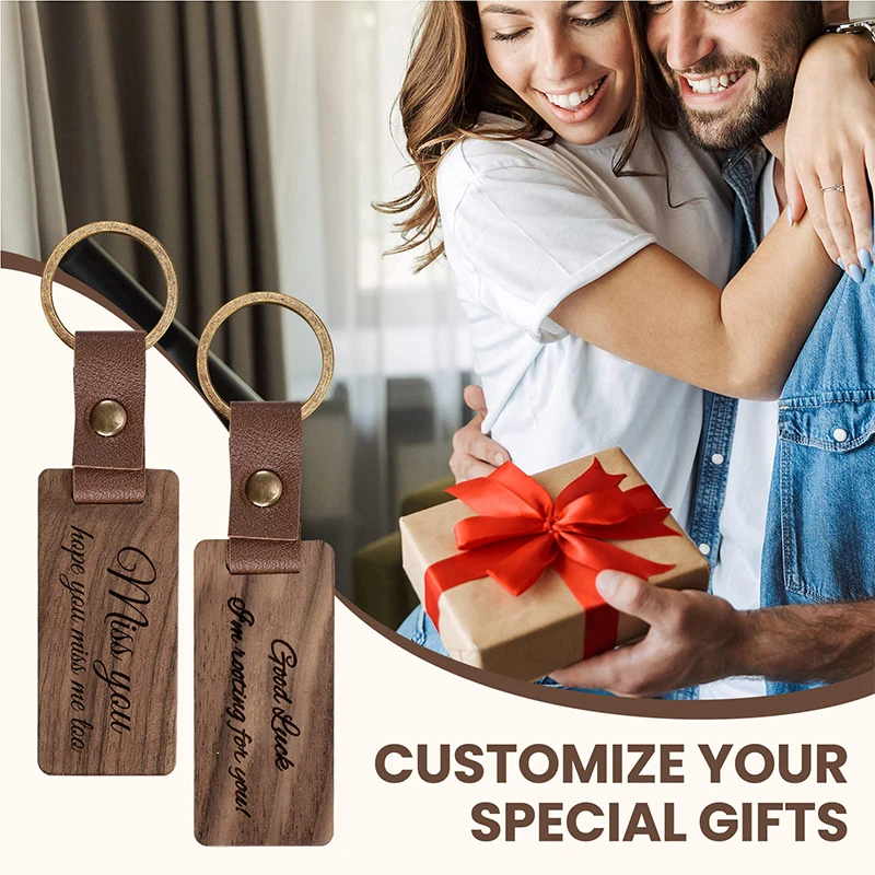 10Pcs Blank Walnut Wood Keychain Walnut Keyring Wooden Pendant DIY Crafts Graduation Gift Wooden Key Chain