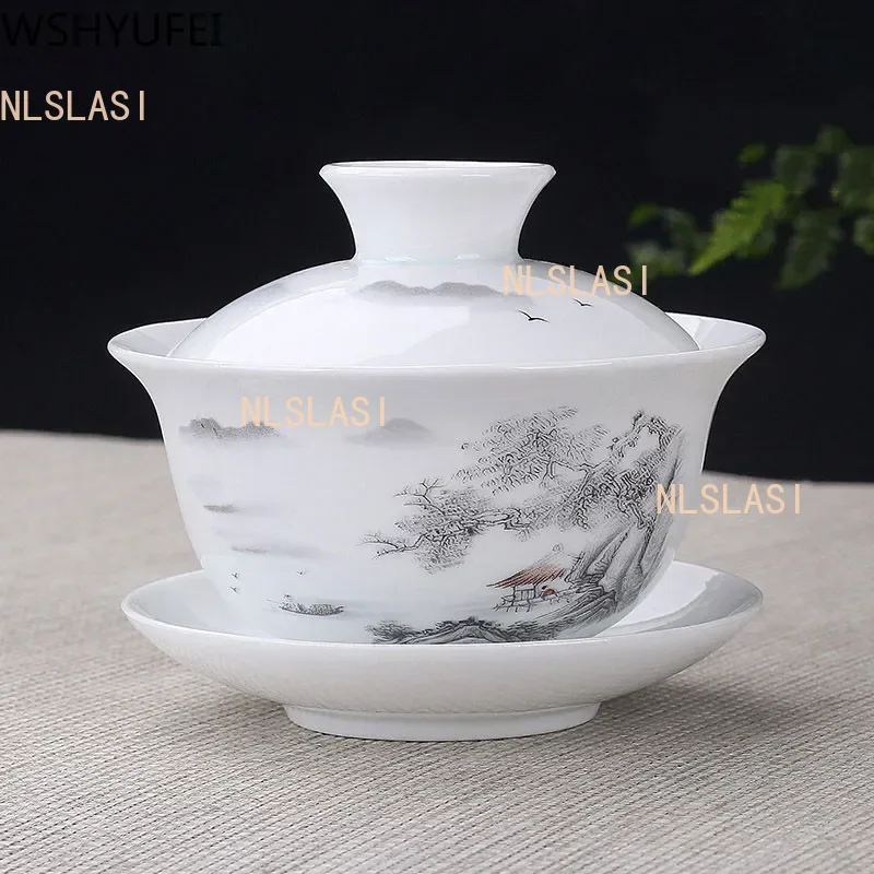 Jingdezhen Ceramic Gaiwan Teacup handmade Tea Tureen Boutique tea bowl Chinese Porcelain Teaware Accessories Drinkware tea set