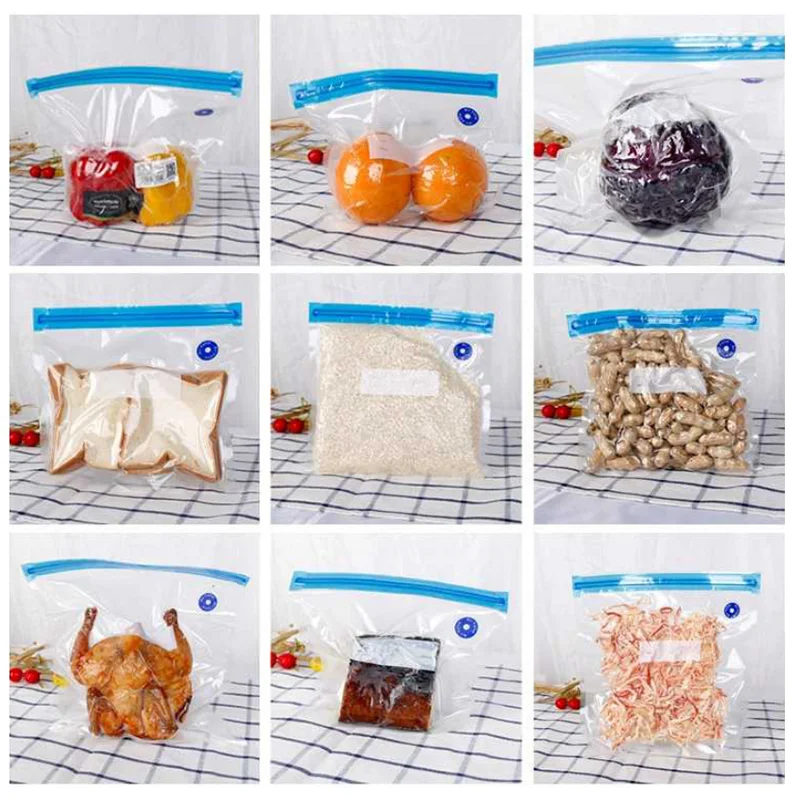 1/5/6/11PCS Food Storage Plastic Bag Moistureproof Food Fresher Bag Sealing Bag Reusable Manual Pump Vacuum Sealer Sous Vide Bag