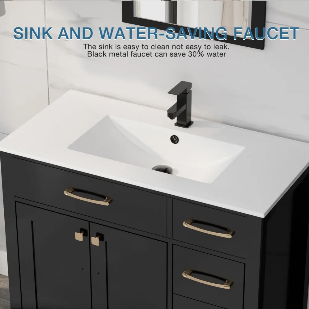 30" Bathroom Vanity with Sink Combo, Painted Modern Bathroom Storage Cabinet with Ceramic Sink, Two Doors and Three Drawers 6