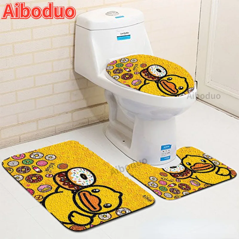 

Best Selling Little Yellow Duck 3D Suit Modern Toilet Seat 3 Piece Suit Accessories Carpet Bathroom Non-slip Absorbent Carpet