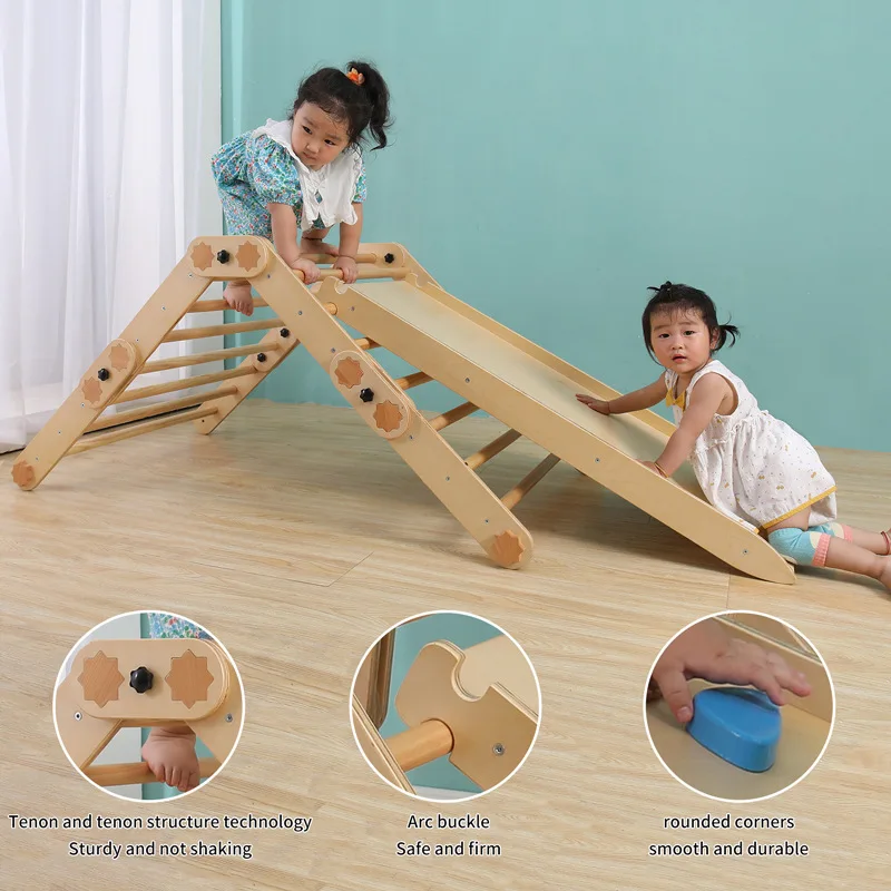 Kids Wooden Climbing Piklers with Ramp for Sliding Kids Play Gym Indoor Sensory Training Equipment Training Balance