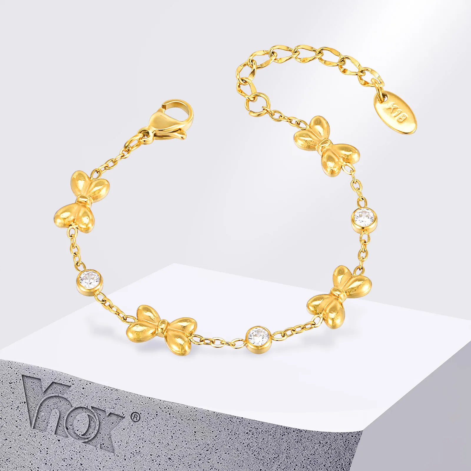 Vnox Kinderarmband aus Edelstahl für Babys und Mädchen, mit Zirkonia-Einlage und Schleifenkette, niedlicher Schmuck für den Alltag