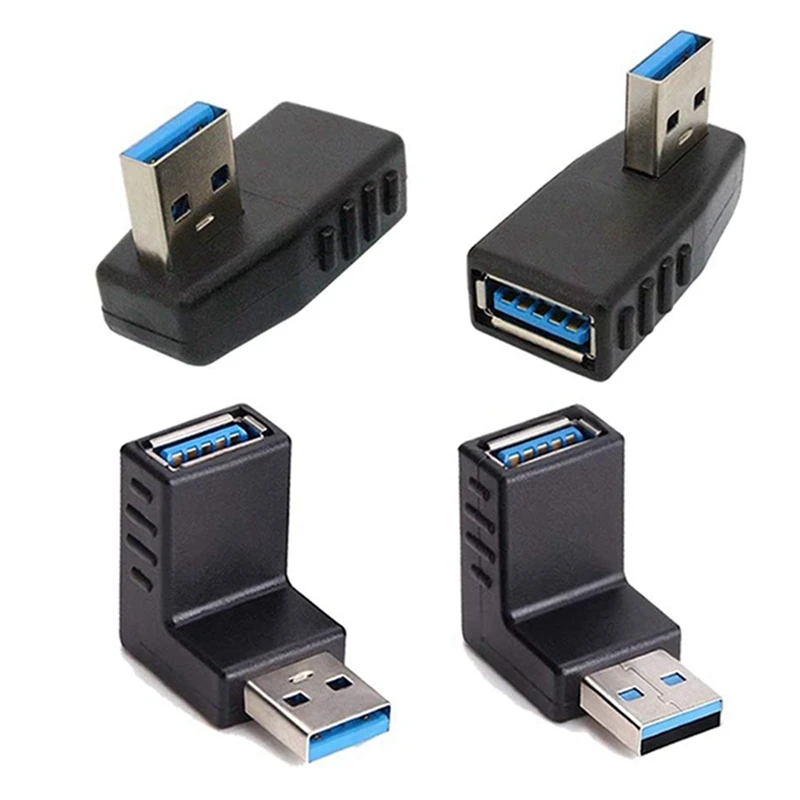 

8 шт., переходники USB 3,0, 90 градусов штекер-гнездо, USB-коннектор, включая левый, правый, вверх, вниз угловой адаптер