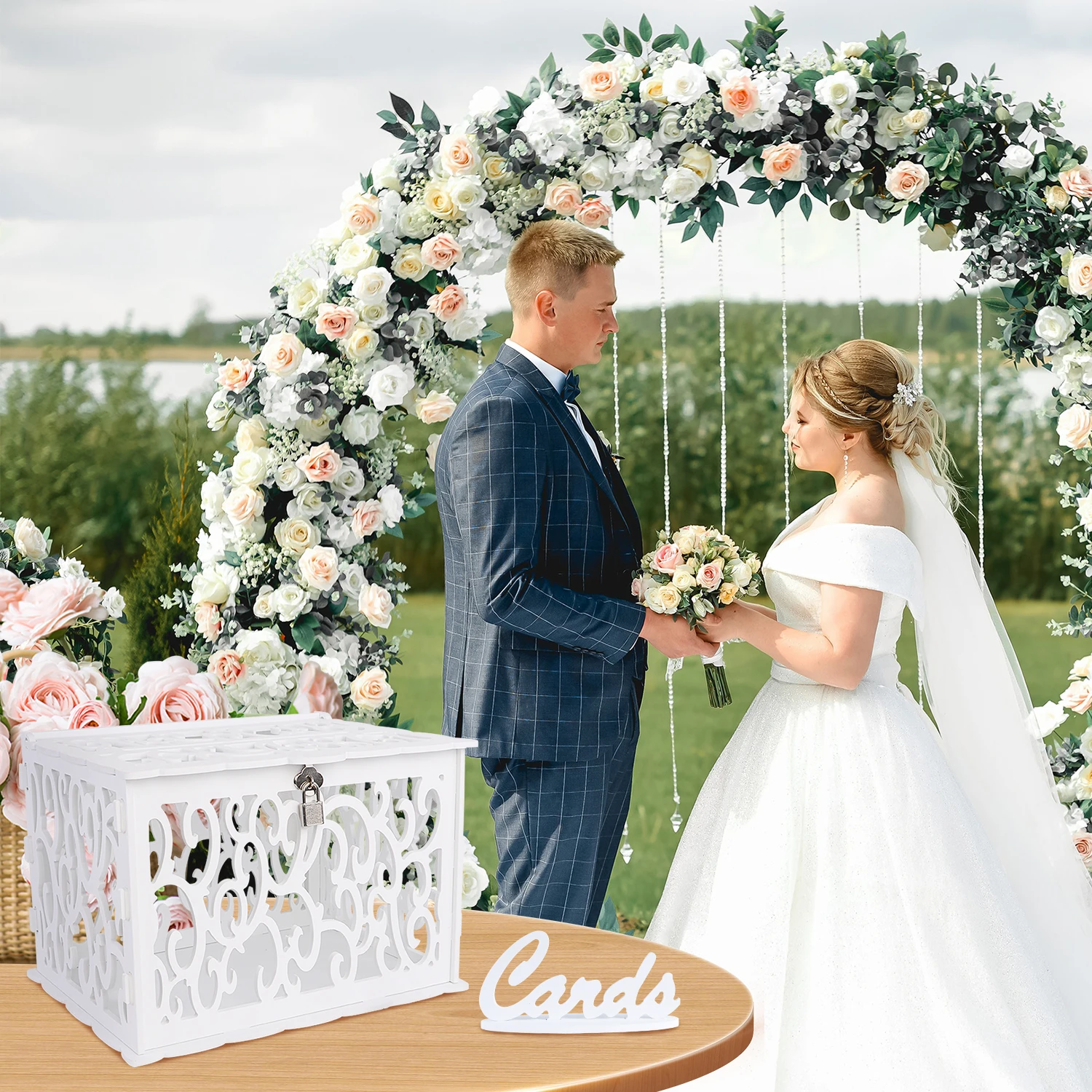 OurWarm White Lockable Wedding Card Box PVC Wedding Card Mailbox for Reception Graduation Baby Shower Decoration
