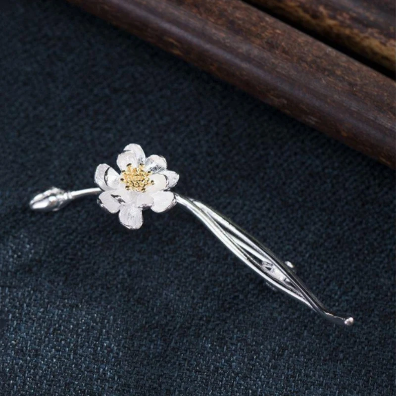 S925 Silver Fresh Pink Small Flowers Brooches For Women Classical Pin Chinese Style Exquisite Jewelry Chi-pao Accessories