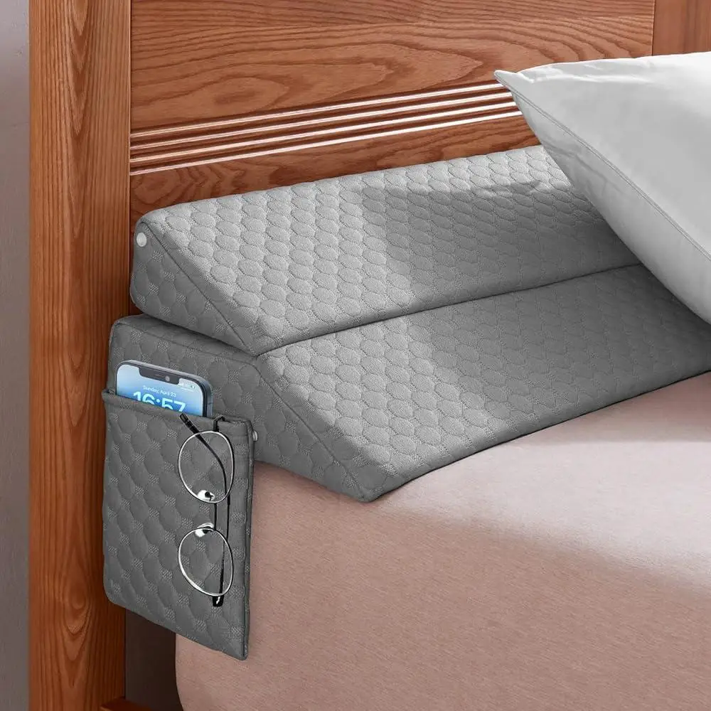 Queen Size Bed Wedge Pillow Bed Gap Filler High Density Foam Adjustable Headboard Support Cushion Removable Cover Comfort and 2