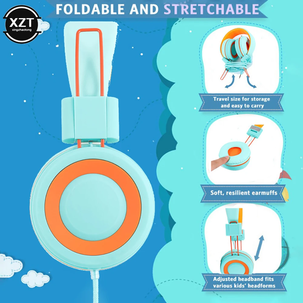 Kids Headphones 3.5mm Audio Jack Wired Earphone Foldable Stereo Headset With Mic for Girls Boys Gift Online Learning Earbuds 4