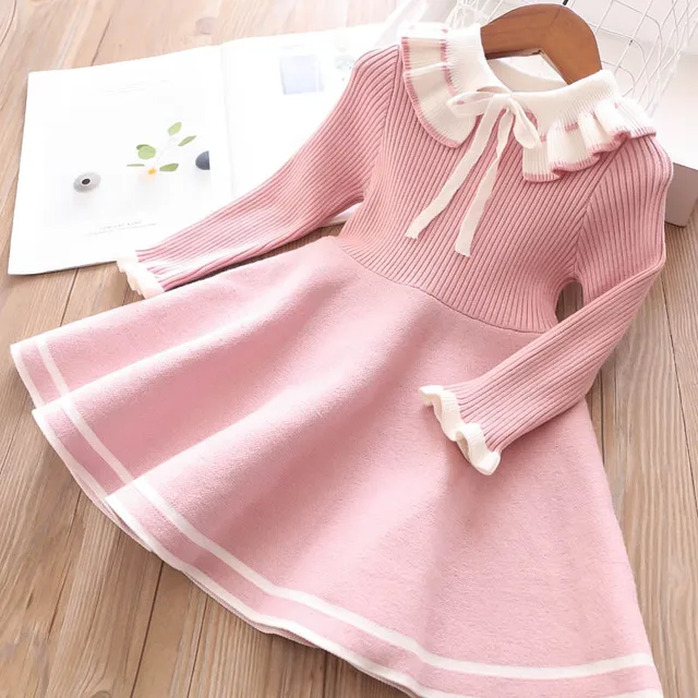 Nouvelle fille bébé pull robe tricotée enfants chaud robe pull pour filles infantile décontracté couleur pure plissée robe de princesse 1